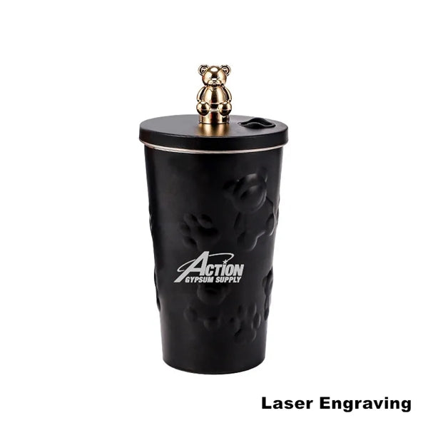 20 oz Stainless Steel Bear Tumbler with Lid and Straw
