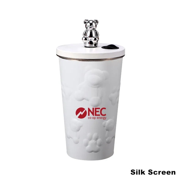 20 oz Stainless Steel Bear Tumbler with Lid and Straw