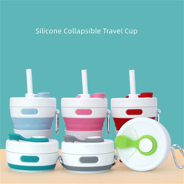 15oz Silicone Collapsible Travel Cup with Straw