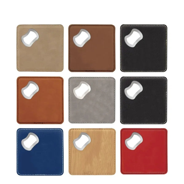 4'' x 4'' Square Leatherette Bottle Opener Coaster