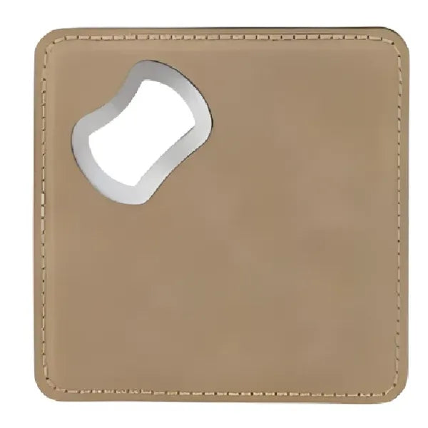 4'' x 4'' Square Leatherette Bottle Opener Coaster