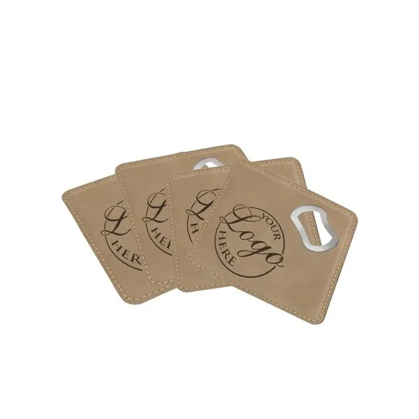 4'' x 4'' Square Leatherette Bottle Opener Coaster