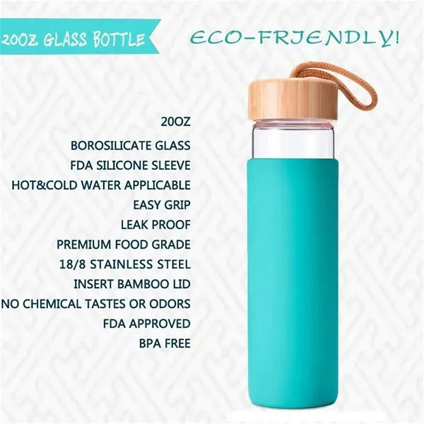 17 Oz Glass Water Bottle with Bamboo Lid