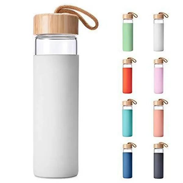 17 Oz Glass Water Bottle with Bamboo Lid
