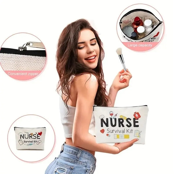Pencil Pouch Canvas Makeup Cosmetic Bag With Zipper
