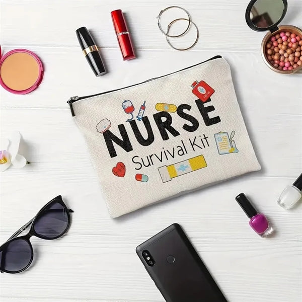 Pencil Pouch Canvas Makeup Cosmetic Bag With Zipper