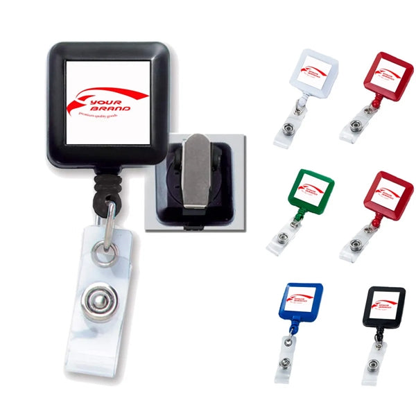 Square Shaped Retractable lanyard Badge Holder Reel Name Ca