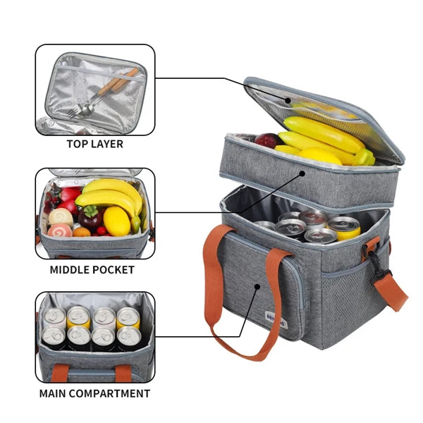 Double Portable Cold And Hot Lunch Bag