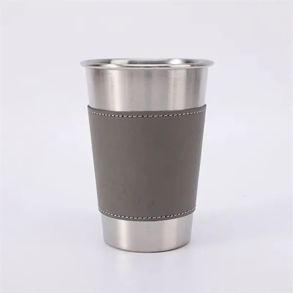 17 oz Stainless Steel Beer Cup with Leather Sleeve