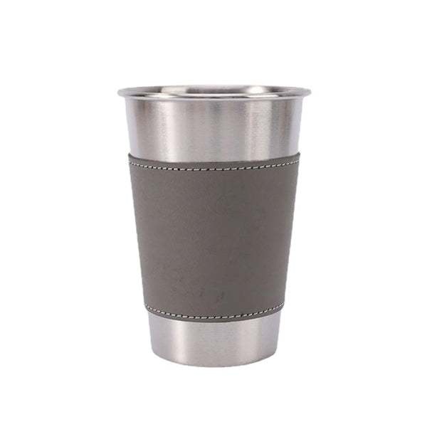 17 oz Stainless Steel Beer Cup with Leather Sleeve