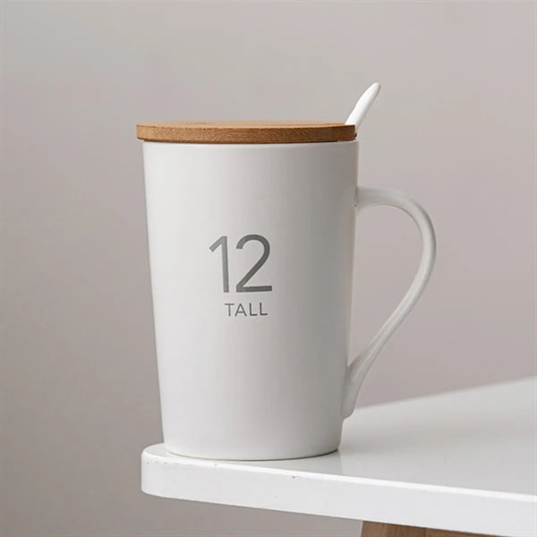Custome ceramic office coffee mug with wood lid