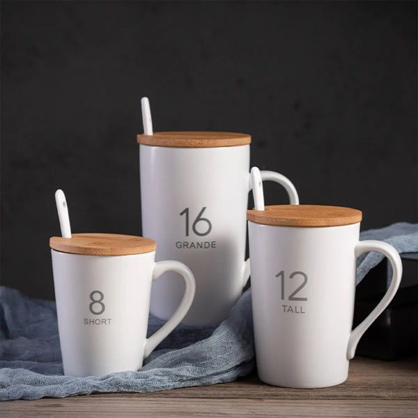 Custome ceramic office coffee mug with wood lid