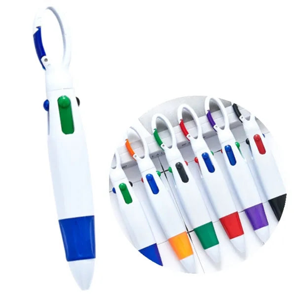 4 Colors Retractable Ballpoint Pen With Buckle Keychain