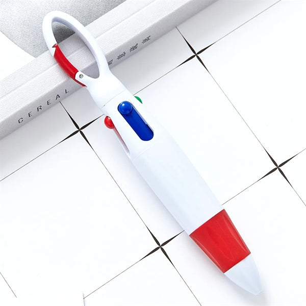 4 Colors Retractable Ballpoint Pen With Buckle Keychain