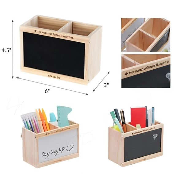 Writable Wooden Pen Holder With Black And White Board