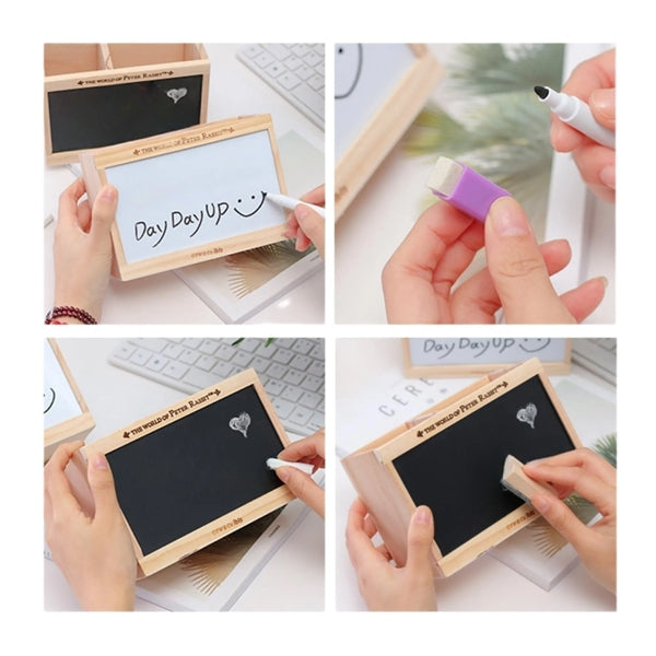 Writable Wooden Pen Holder With Black And White Board