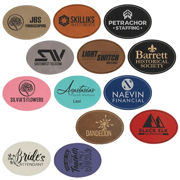 Oval Black/Silver Leatherette Patch with Adhesive