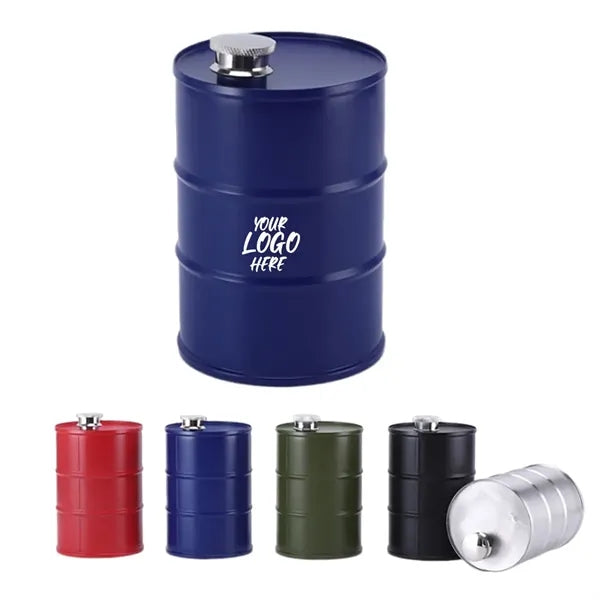 25Oz. Stainless Steel Oil Drum Shape Flask