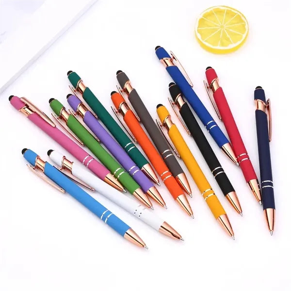 Rose Gold Soft-Touch Pen with Stylus