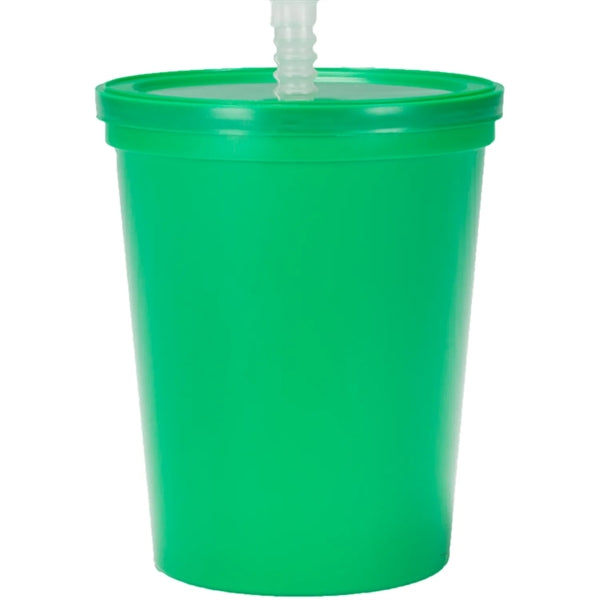 Plastic Stadium Splash Cups with Lid and Straw, 16 oz.
