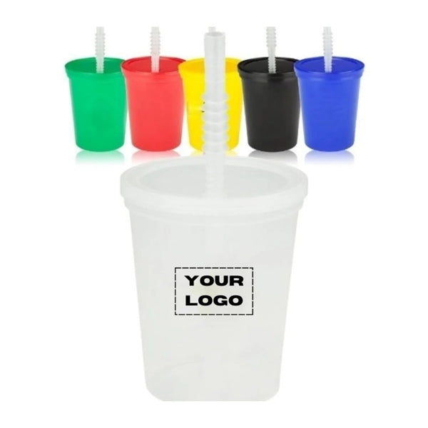 Plastic Stadium Splash Cups with Lid and Straw, 16 oz.