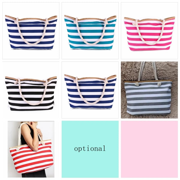 Women Canvas Tote Bag Stripe Shoulder Beach Handbags