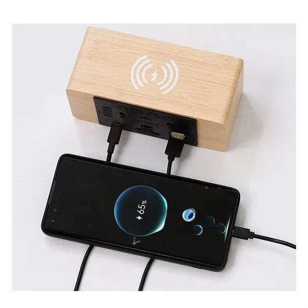 Wooden Digital Alarm Clock Wireless Charging