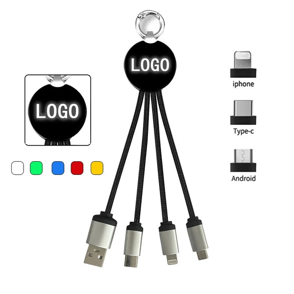 Light Up Logo 4 In 1 Charging Cable Keychain