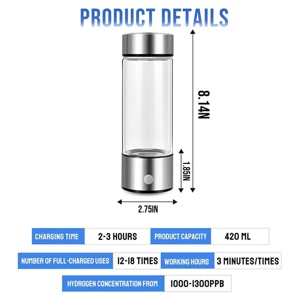 15 Oz Rechargeable Portable Hydrogen Water Bottle
