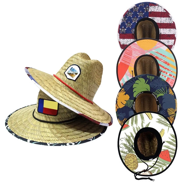 Straw Hat With Patch And Full Color Underbrim Imprint