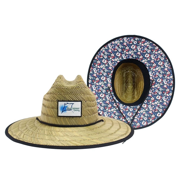 Straw Hat With Patch And Full Color Underbrim Imprint