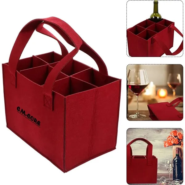 6 Bottle Felt Wine Carrier With Divider