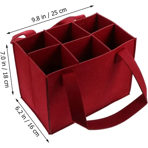 6 Bottle Felt Wine Carrier With Divider
