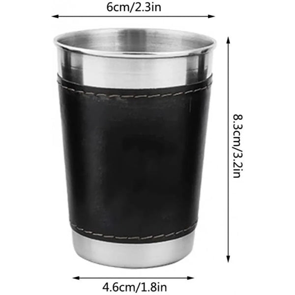 6 oz. Stackable Stainless Steel Cups Set with Leather Cover