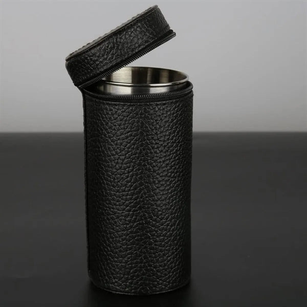 6 oz. Stackable Stainless Steel Cups Set with Leather Cover