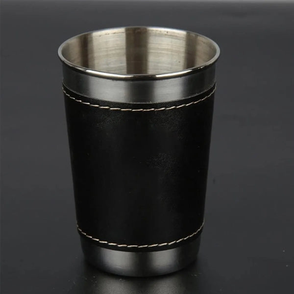 6 oz. Stackable Stainless Steel Cups Set with Leather Cover