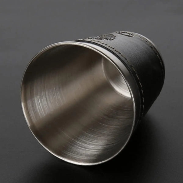 6 oz. Stackable Stainless Steel Cups Set with Leather Cover