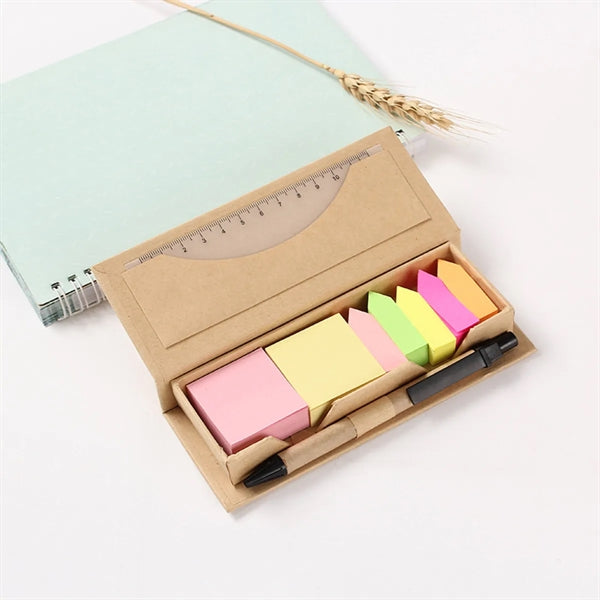 Sticky Note Set with Pen and Ruler and Ecological Case.