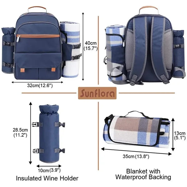 Picnic Backpack with Cooler Bag, Wine Pouch, Blanket