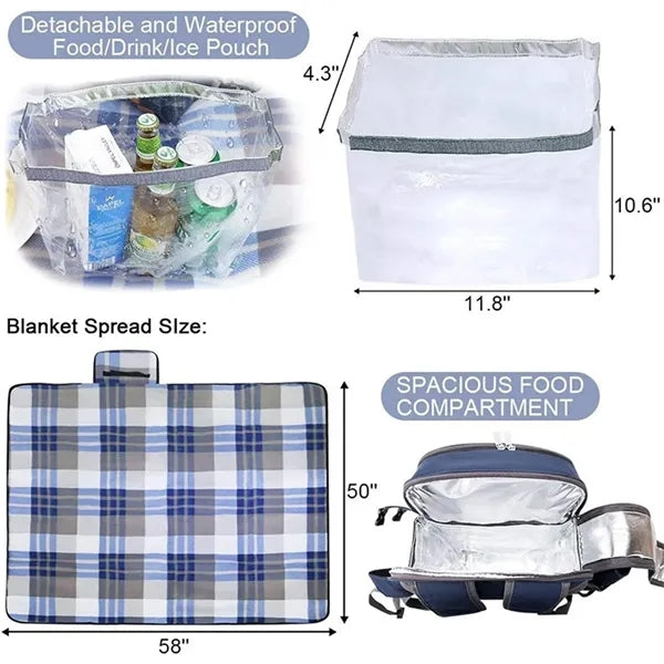 Picnic Backpack with Cooler Bag, Wine Pouch, Blanket