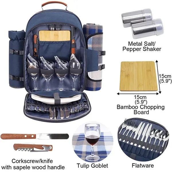 Picnic Backpack with Cooler Bag, Wine Pouch, Blanket