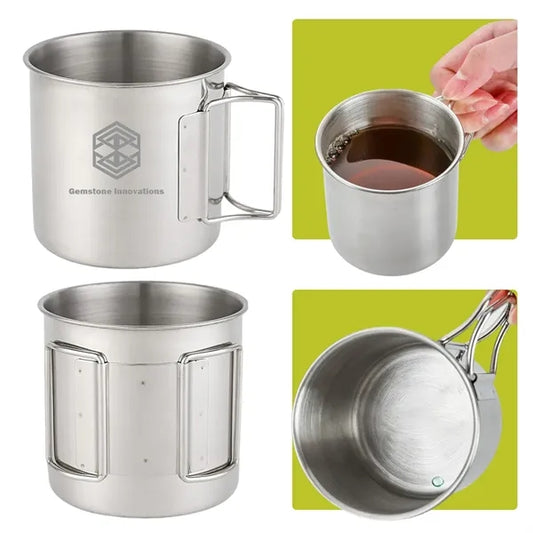 12Oz. Stainless Steel Camping Cup with Foldable Handle