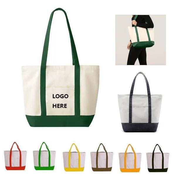 12oz Customized Natural Canvas Boat Tote Bag with Front Pock