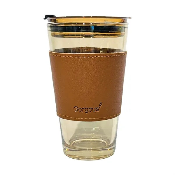 Portable straw cup with leather sleeve