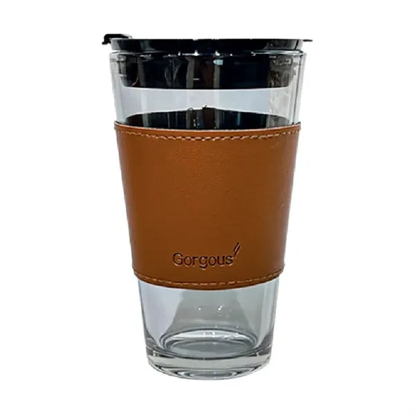 Portable straw cup with leather sleeve