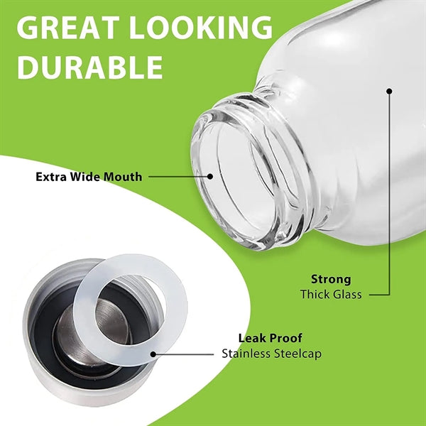 16 Oz Stainless Steel Caps Glass Water Bottles