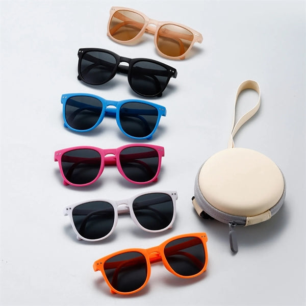 Square Frame Folding Children Sunglasses with Case