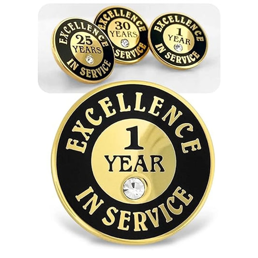 Gold Plated Excellence in Service 1 10 Year Award Lapel Pin