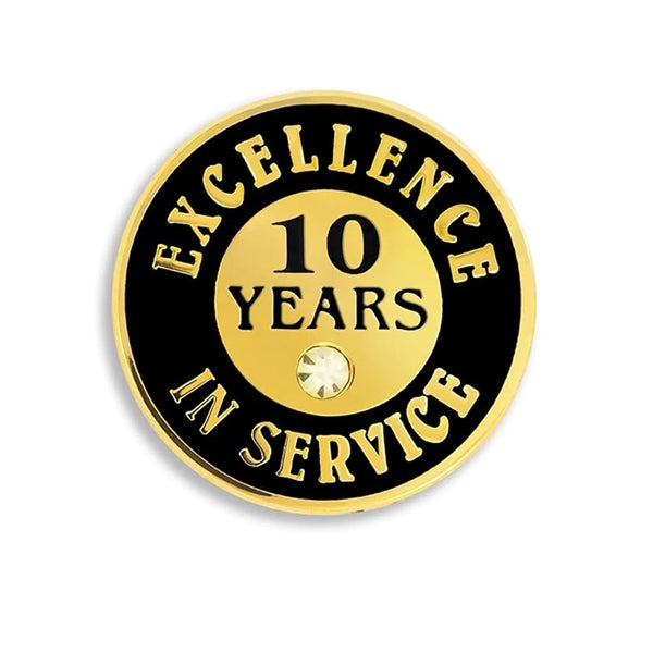 Gold Plated Excellence in Service 1 10 Year Award Lapel Pin