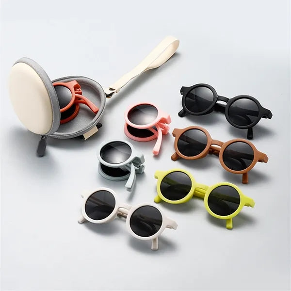 Round Frame Folding Children Sunglasses with Case